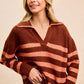 BiBi Striped Sweater Top with Collar Stitched Details - DAVERRI FASHIONS