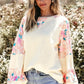 Printed Round Neck Balloon Sleeve Sweatshirt - DAVERRI FASHIONS