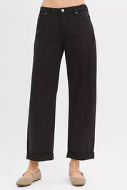 RISEN Tummy Control Mid Rise Ankle Barrel Relaxed Baggy Jeans | Jeans Daverri Fashions
