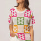 BiBi Flower Checker Pattern Lightweight Sweater Top - DAVERRI FASHIONS