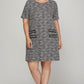 She + Sky Full Size Short Sleeve Pearl Studded Trim Knit Tweed Dress Plus Size Mini Dresses