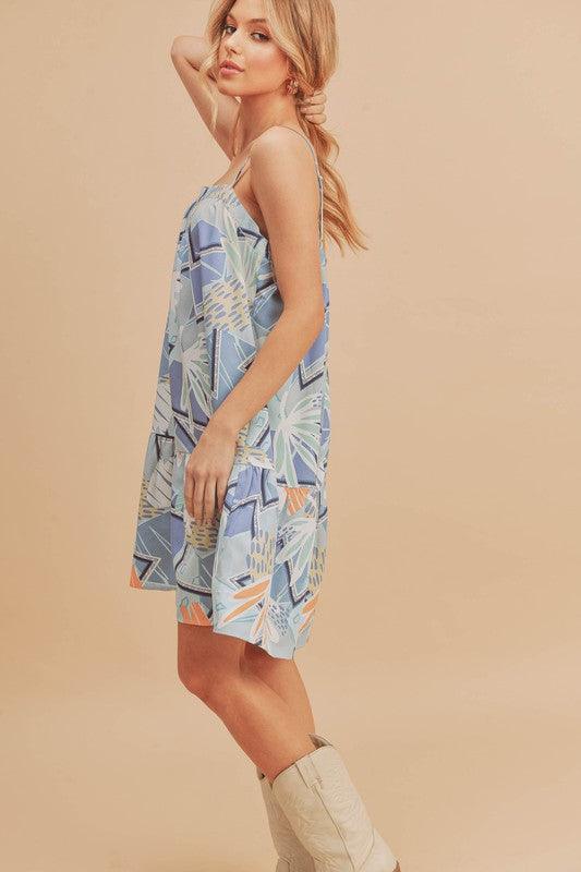 Aemi + Co Printed Ruffled Hem Square Neck Mini Cami Dress | Daverri Fashions