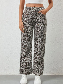 Leopard Print Wide Leg Jeans - DAVERRI FASHIONS