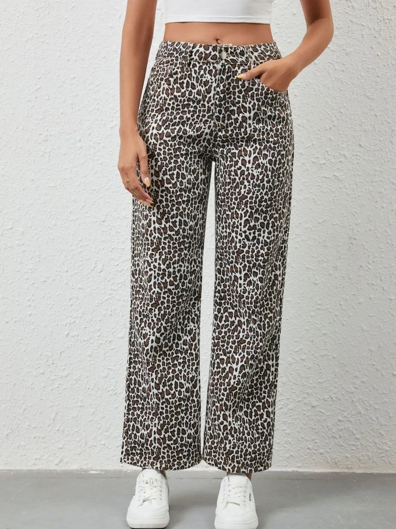 Leopard Print Wide Leg Jeans - DAVERRI FASHIONS