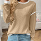 Ribbed Contrast Trim Long Sleeve Top - DAVERRI FASHIONS