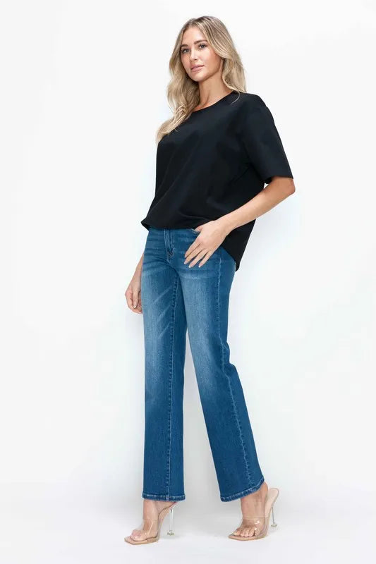 bytos Full Size Cat's Whiskers High Rise Straight Jeans | Jeans Daverri Fashions