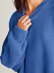 Side Slit Round Neck Long Sleeve Sweater | Sweaters Daverri Fashions