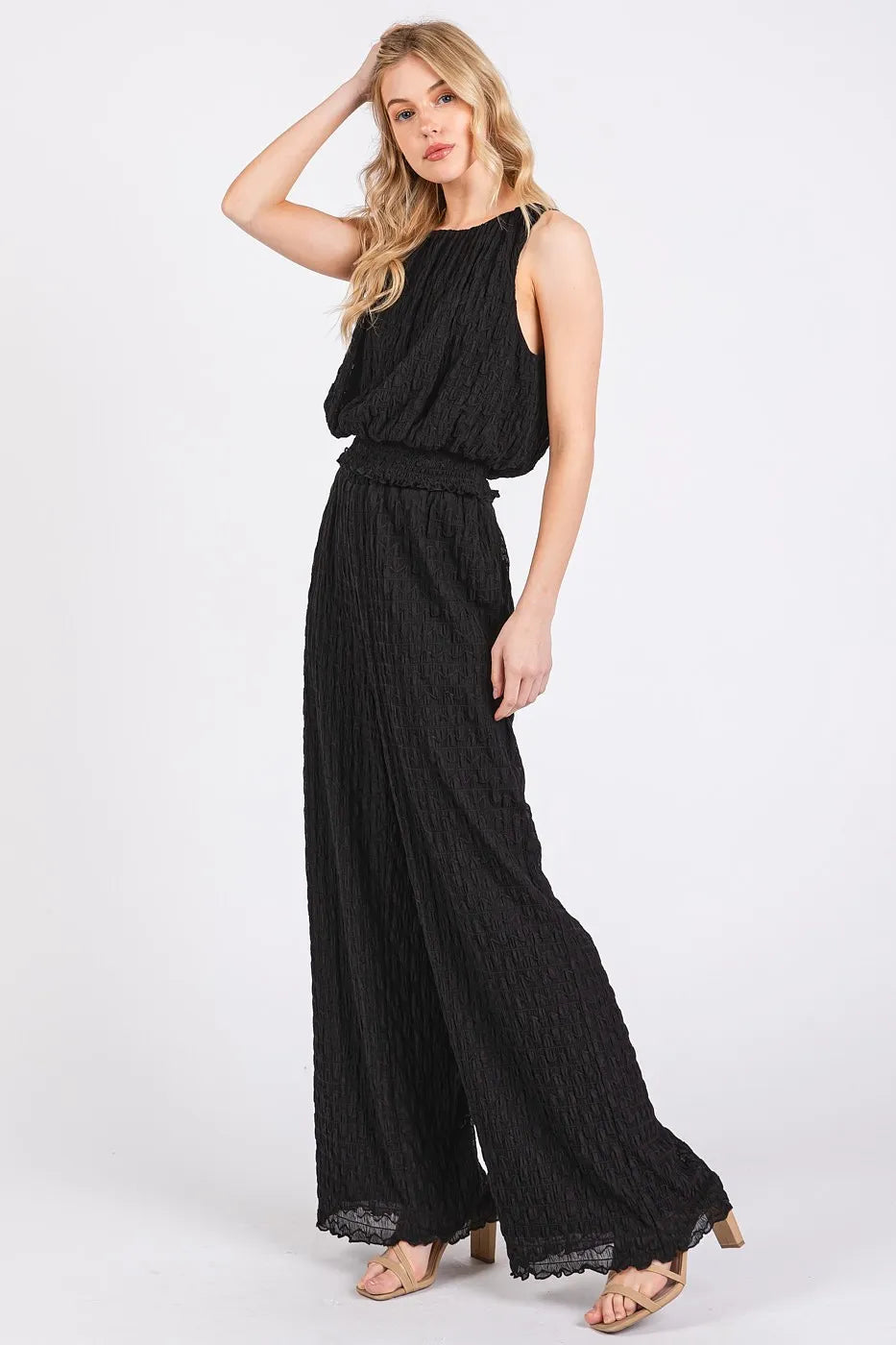 Mittoshop Textured Stretchy Crop Tank and Pants Set Outfit Sets