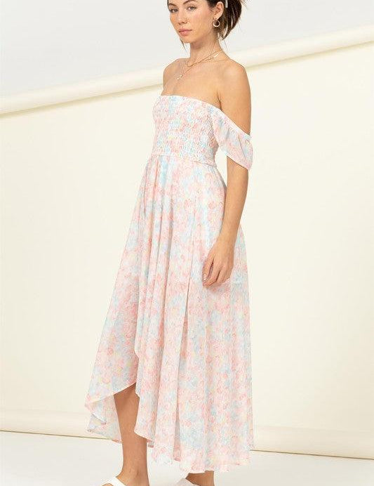 Pastel Florals Smocked Midi Dress Midi Dresses