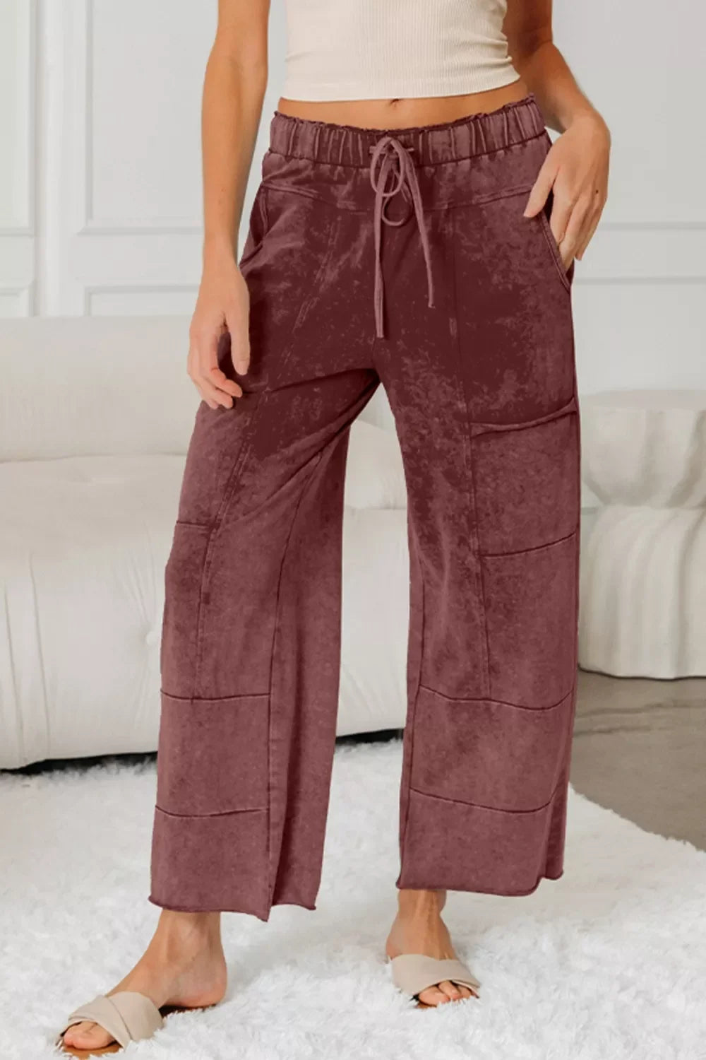 Daverri Fashions mauve velvet cargo pants with elastic waistband