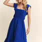 ADORA Smocked Square Neck Ruffled Cap Sleeve Dress Knee Length Dresses