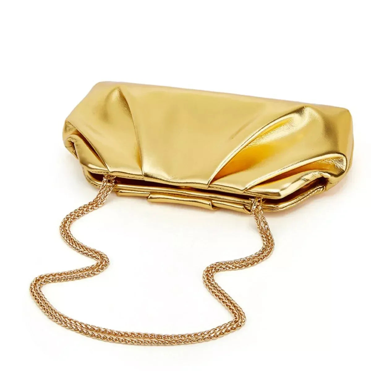 Ruched Shoulder Bag with Chain Strap - DAVERRI FASHIONS