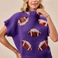 BiBi Gameday Sequin Football Patches Rib Banded Sweater - DAVERRI FASHIONS