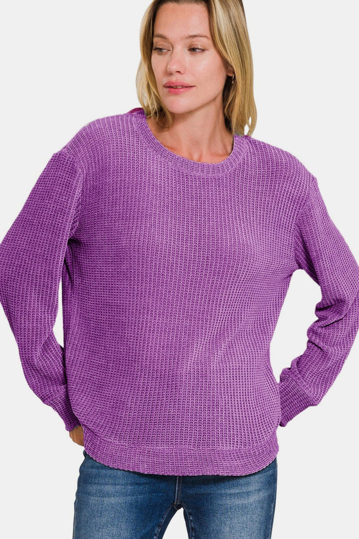 Violet Chenille Waffle Round Neck Sweater