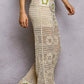 Beige crocheted wide-leg flare pants with green star lace accents, POL