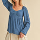 Aemi + Co Ruched Sweetheart Neck Balloon Sleeve Blouse Blue - DAVERRI FASHIONS