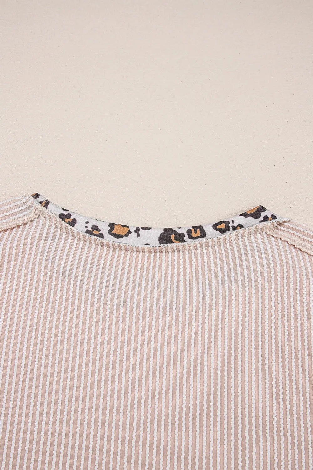 Leopard Trim Round Neck Ribbed T-Shirt | T-Shirts Daverri Fashions
