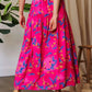 Vibrant pink Davi & Dani floral maxi skirt with smocked high waistband