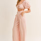 MABLE Cut Out Drawstring Crop Top and Belted Pants Set Dusty Pink