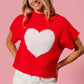 Red BiBi Rib Banded Heart Pattern Valentines Sweater with white heart design