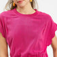 Fuchsia Umgee linen blend scallop hem mini dress with gathered waist