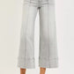Light-wash Risen tummy control mid-rise crop wide-leg jeans with rolled cuffs and contrasting stitching