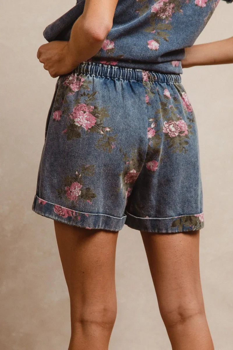 BiBi Floral Printed Denim Short Pants With Pocket | Denim Shorts Daverri Fashions