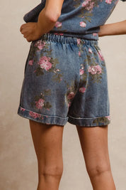 BiBi Floral Printed Denim Short Pants With Pocket | Denim Shorts Daverri Fashions