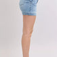 Judy Blue mid-rise light-wash denim shorts with five-pocket design and rolled hem