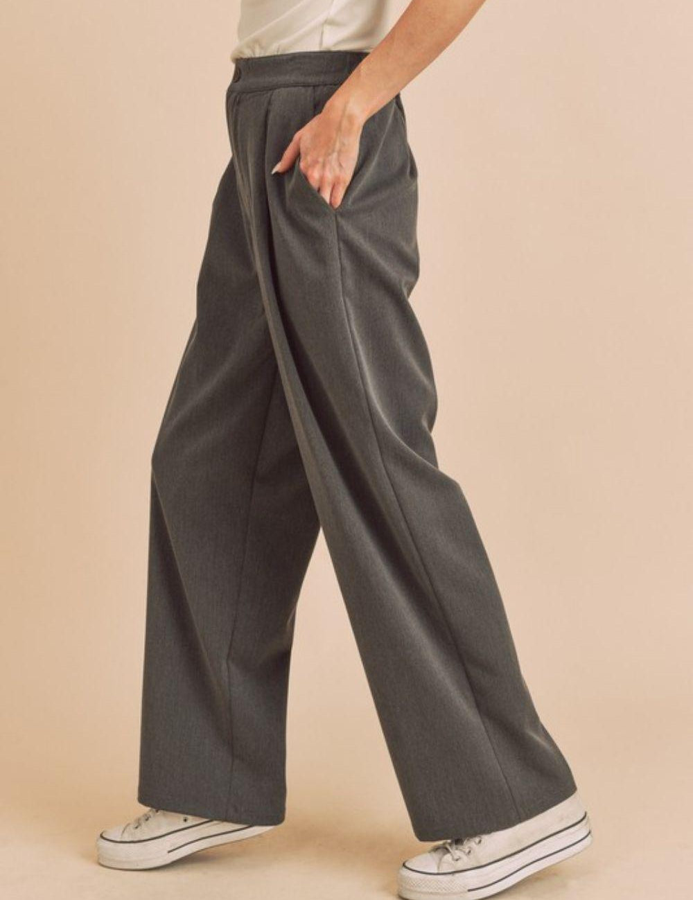 Aemi + Co High Waist Wide Leg Pants with Side Pockets | Pants Daverri Fashions
