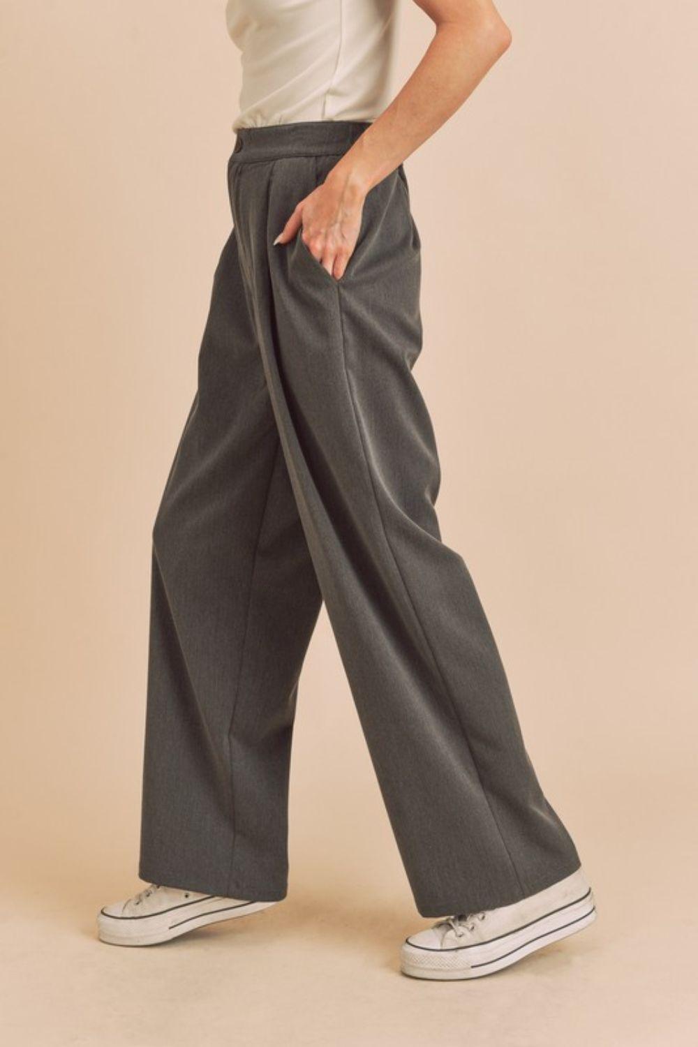 Aemi + Co High Waist Wide Leg Pants with Side Pockets | Pants Daverri Fashions