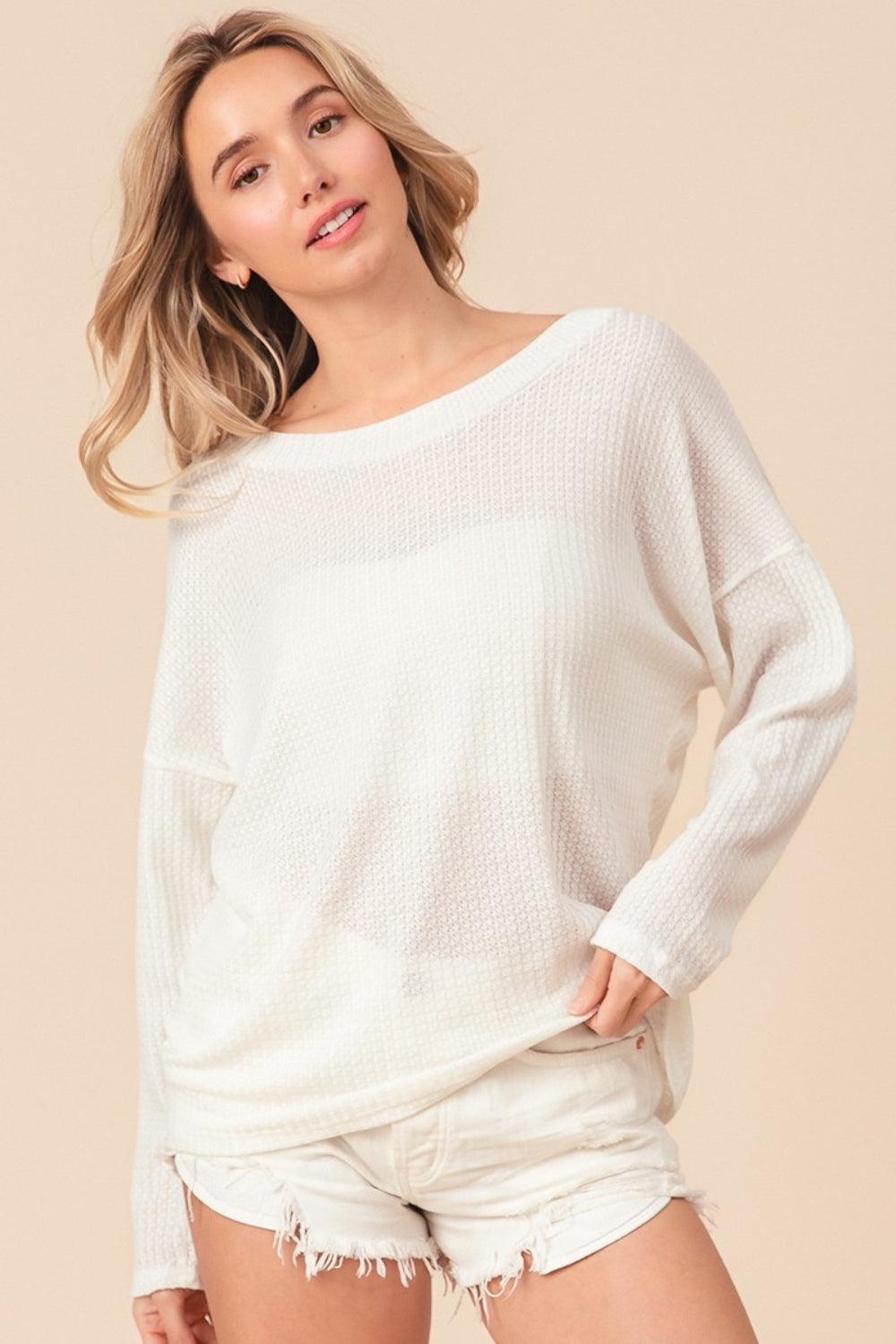 BiBi Waffled Backless Drawstring T-Shirt Tops