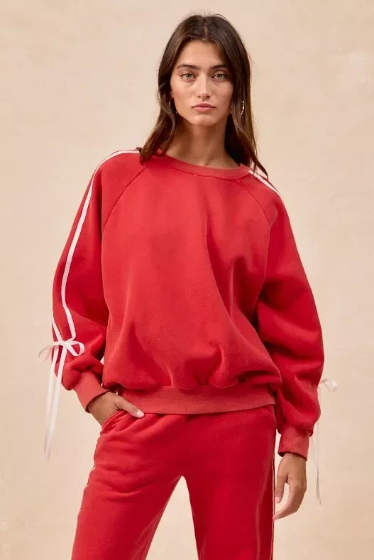 BiBi Side Lined Bow Details Fleece Sweatshirt - DAVERRI FASHIONS