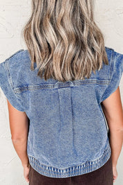 Button Up Cap Sleeve Denim Jacket | Denim Jacket Daverri Fashions