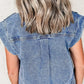 Button Up Cap Sleeve Denim Jacket - DAVERRI FASHIONS