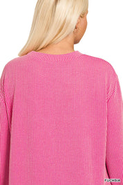 Zenana Full Size Raised Rib Round Neck Long Sleeve Top Plus Size | Daverri Fashions
