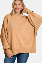 Zenana Side Sit Oversize Sweater Dk Brush | Sweaters Daverri Fashions