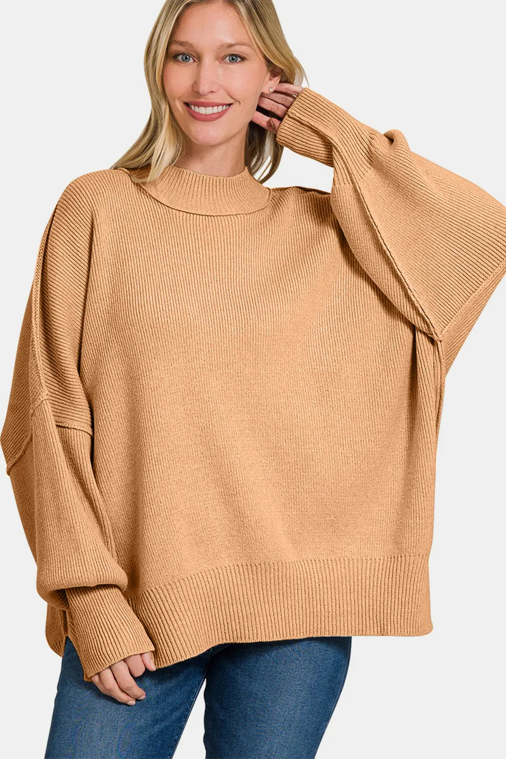 Zenana Side Sit Oversize Sweater Sweaters