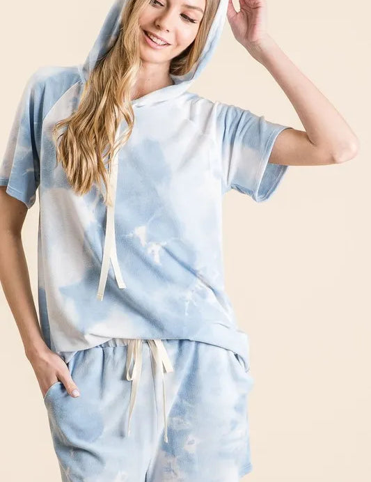 BLUE TIE DYE BiBi Tie Dye French Terry Hoodie Top and Bottom Set | Outfit Sets Daverri Fashions