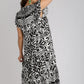Umgee Two Tone Border Print Ruffle Cap Sleeve Midi Dress Mid Dresses