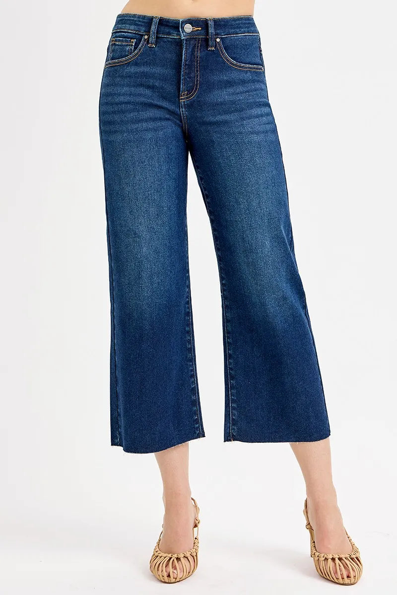RISEN Full Size Tummy Control High Rise Crop Wide Jeans Plus Size | Jeans Daverri Fashions