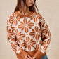 BiBi Flower Pattern Long Sleeve Sweater - DAVERRI FASHIONS