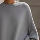 Light gray oversized knit batwing sleeve round neck sweater for women