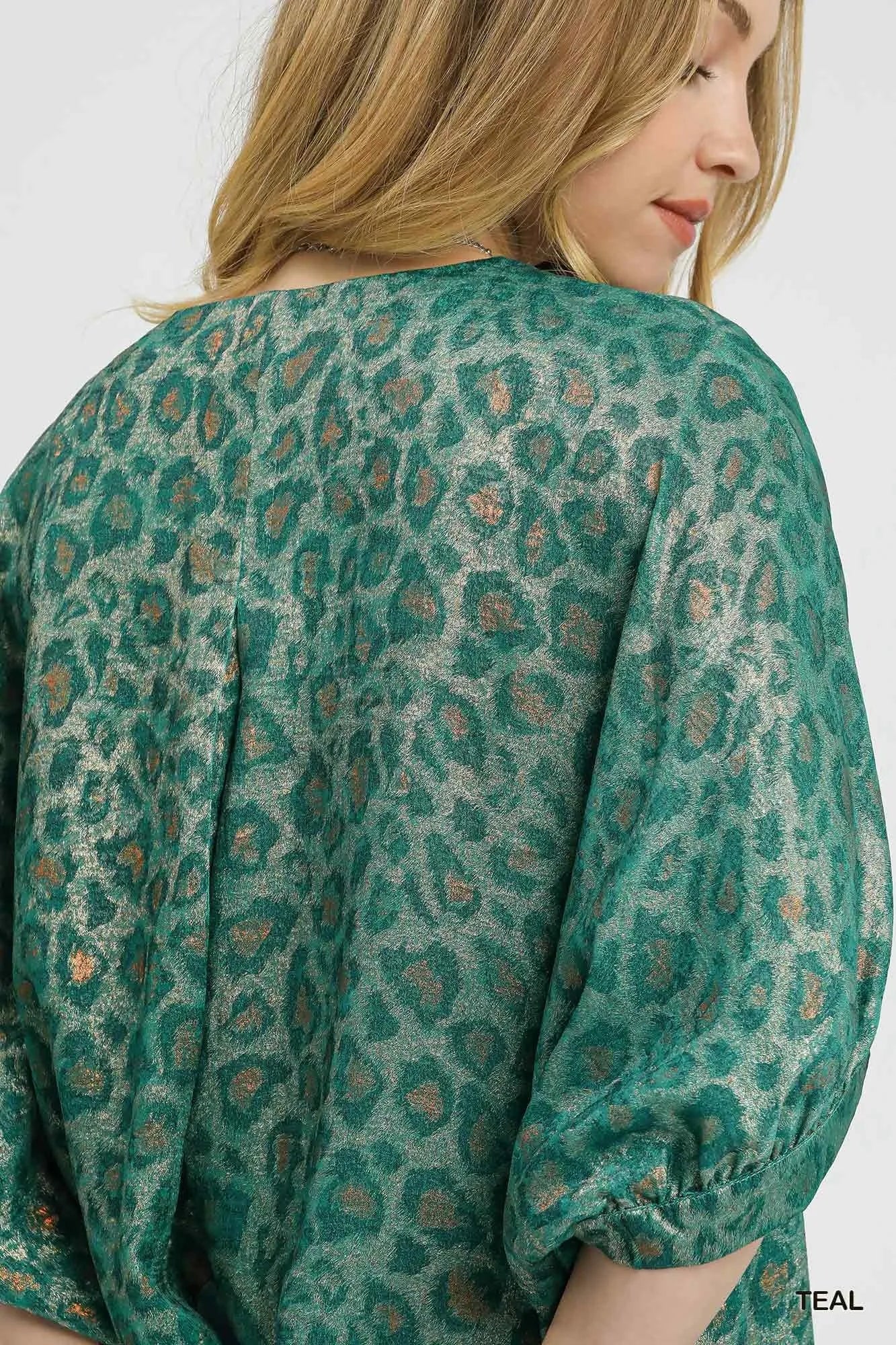 Umgee Metallic Leopard Print V-Neck Kimono Dress | Daverri Fashions