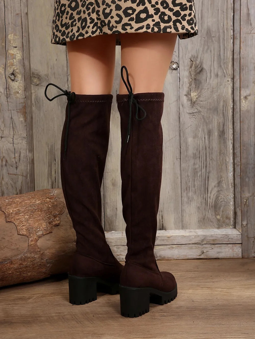 Leopard Round Toe Block Heel Boots | Boots Daverri Fashions