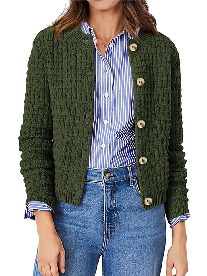 Army Green Textured Knit Button-Front Cardigan | Cardigans Daverri Fashions