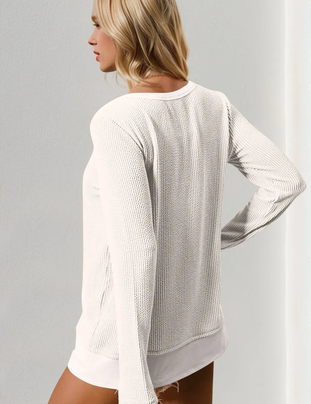 Double Take Corded Rib Thumbhole Cuff Round Neck T-Shirt | T-Shirts Daverri Fashions