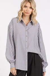 Mittoshop Button Down Striped Long Sleeve Shirt Black Shirts