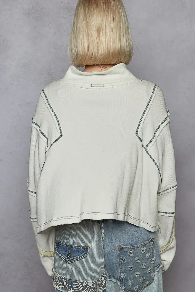 POL Contrast Stitching Zip Front Sweatshirt - DAVERRI FASHIONS