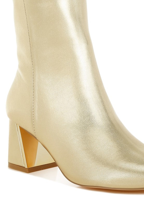 Kaira Metallic Accent Heel High Ankle Boots | Boots Daverri Fashions